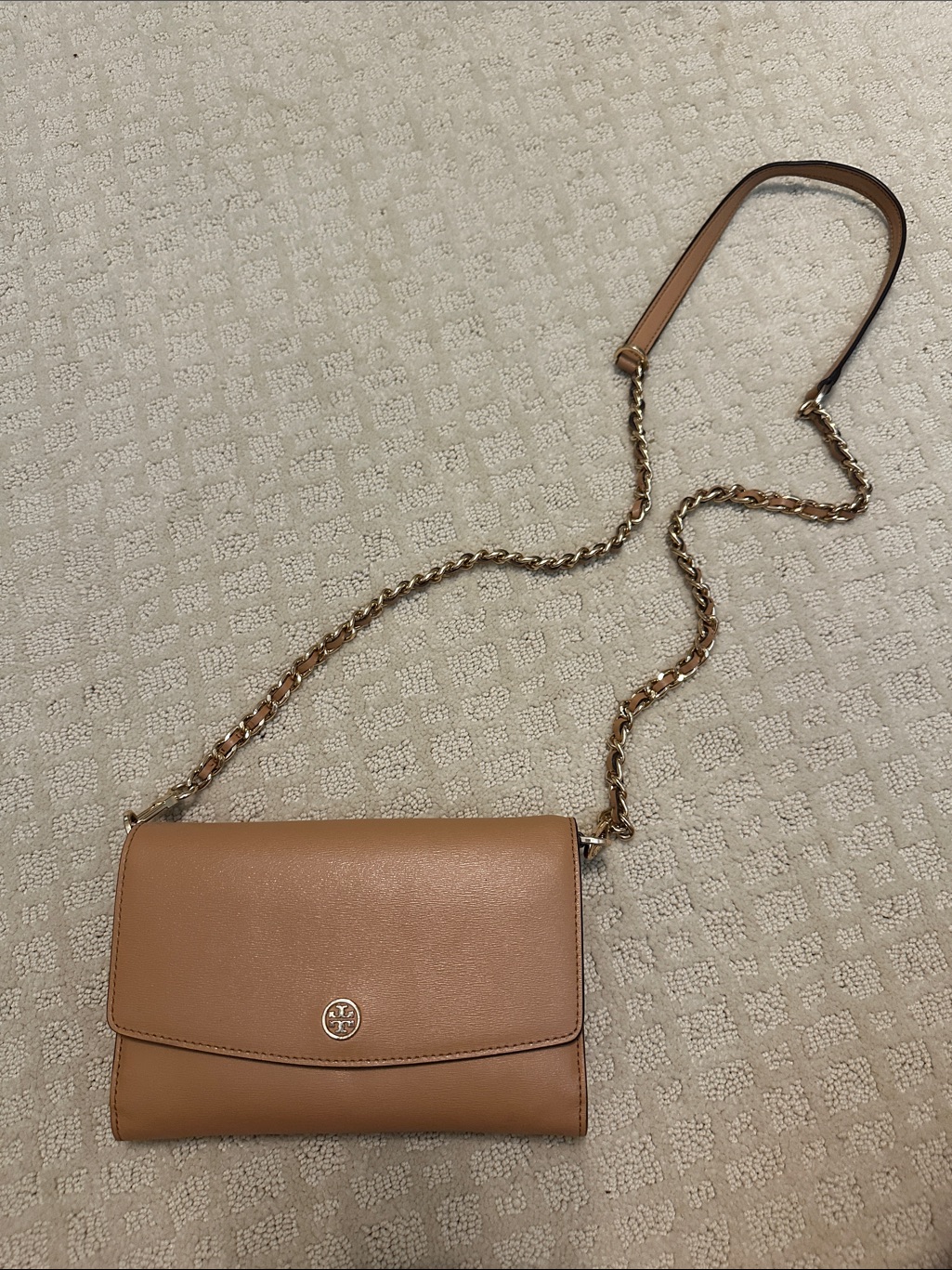 Tory Burch Camel Leather Chain-Shoulder Crossbody
